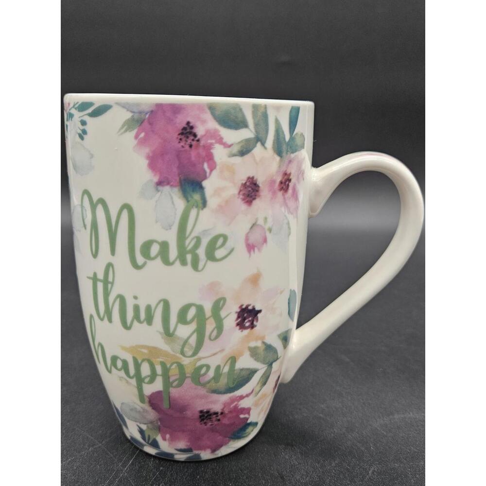 Orly Maison "Make Things Happen" Floral Tall Mug Watercolor Pastel 1990's